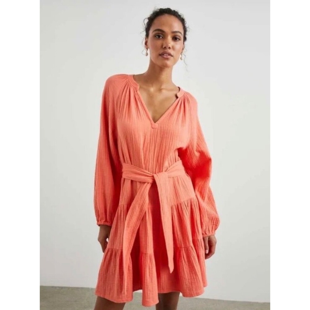 Rails Aureta Organic Cotton Gauze Tiered Mini‎ Dress in Papaya XS